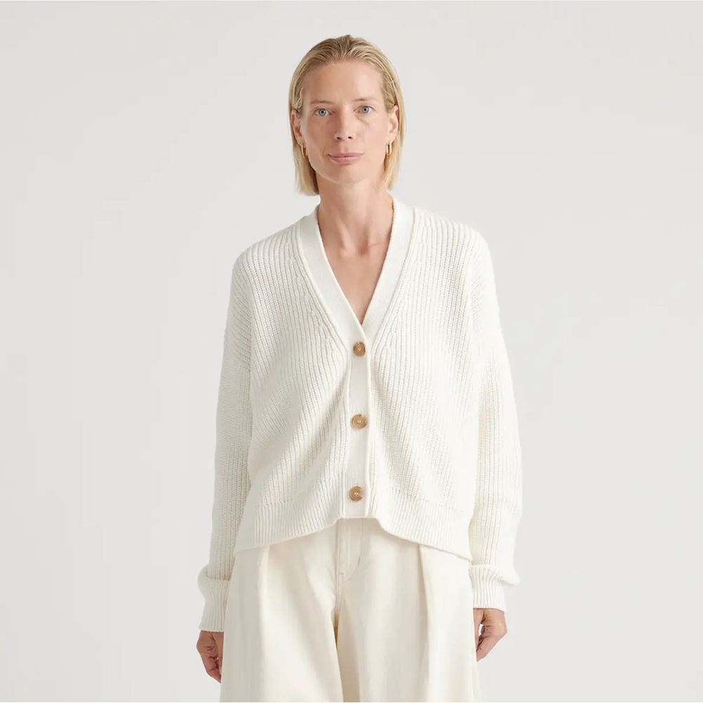 Quince 100% Organic Cotton Fisherman Boxy Cropped Cardigan in Ivory!
